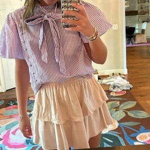 Pink ruffle layer sweatshirt material aerie skirt